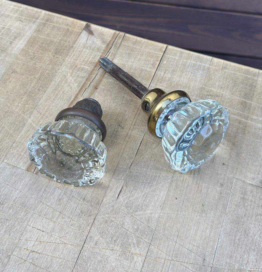 Vintage Brass Glass Door Knob w/bonus similar Matching Knob