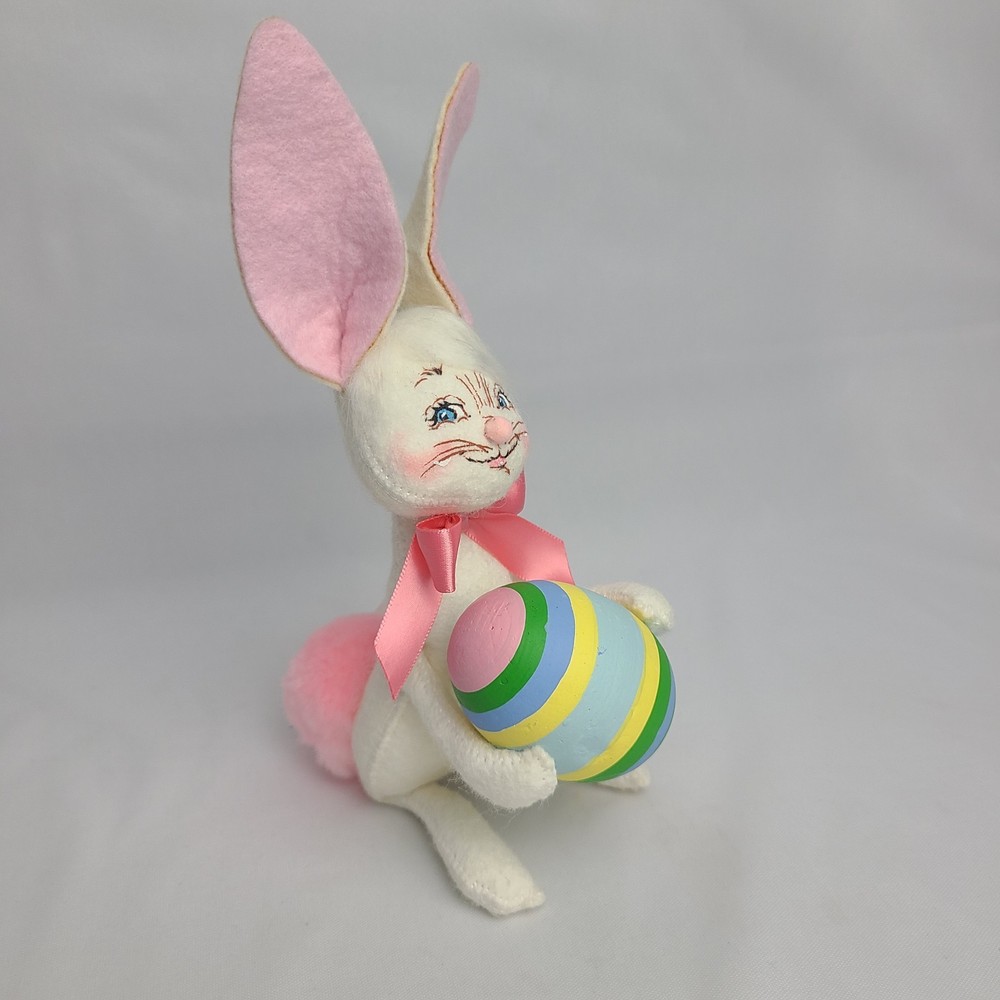Annalee Doll 2004 Easter Bunny Holding Striped Egg 6" Pink Cotton Tail Spring