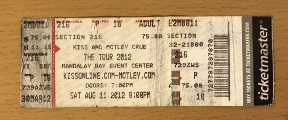 2012 KISS / MOTLEY CRUE LAS VEGAS CONCERT TICKET STUB SHOUT AT THE DEVIL NIKKI