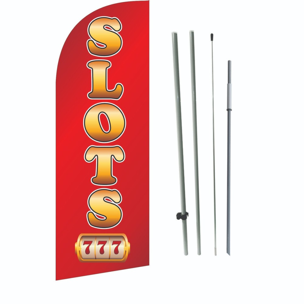 Slots 6 ft Red Single Sided Windless Swooper Feather Flag Set