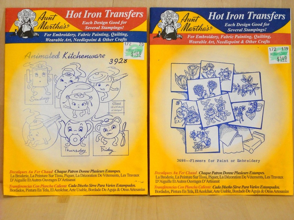 Aunt Martha’s Transfer Patterns 3928 Animated Kitchenware & 3698 Flowers