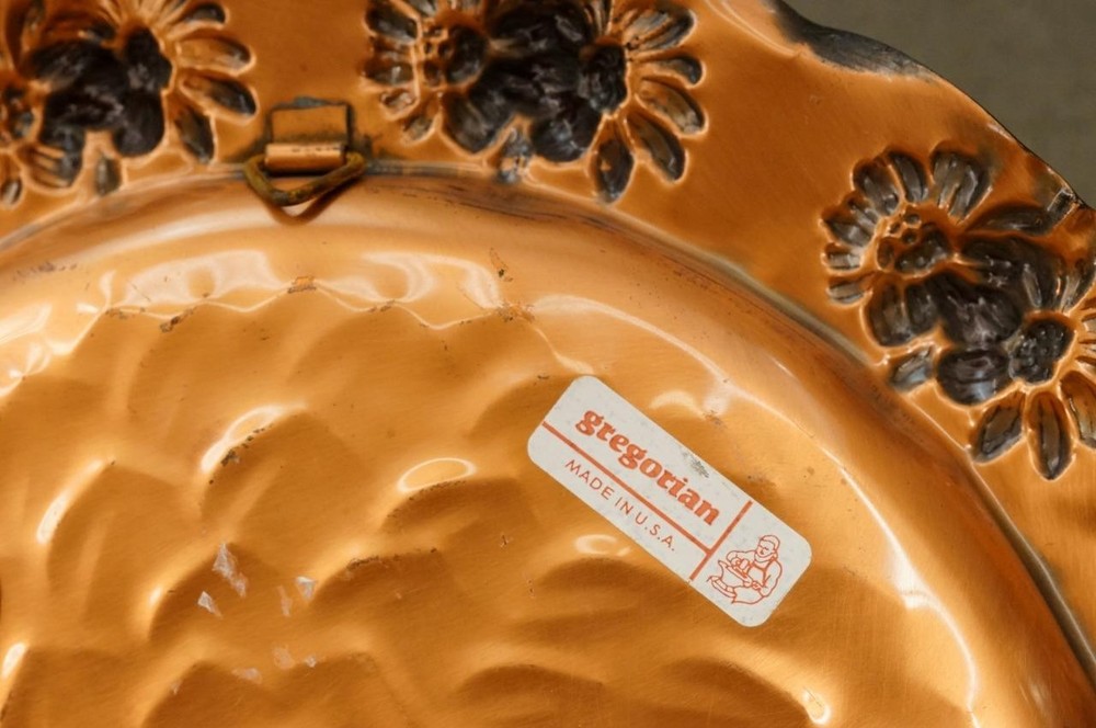 Vintage GREGORIAN Solid Copper Daisy Hammered Pattern Wall Hanging Plate 13"