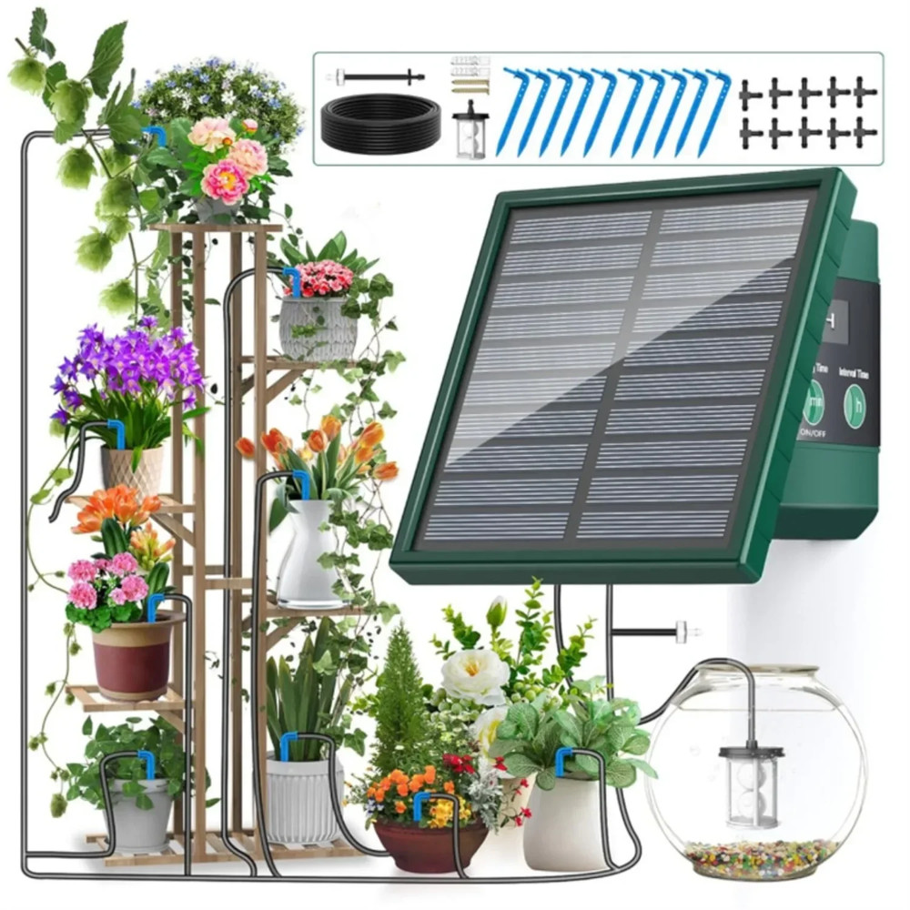 Automatic Solar Drop Irrigation Kit Solar Panel Garden Balcony