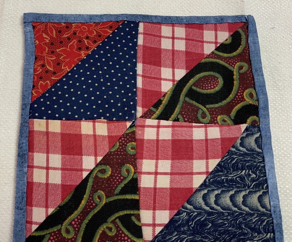 Antique Vintage Patchwork Small Doll Quilt Or Table Topper, 4 Patch W/ Triangles