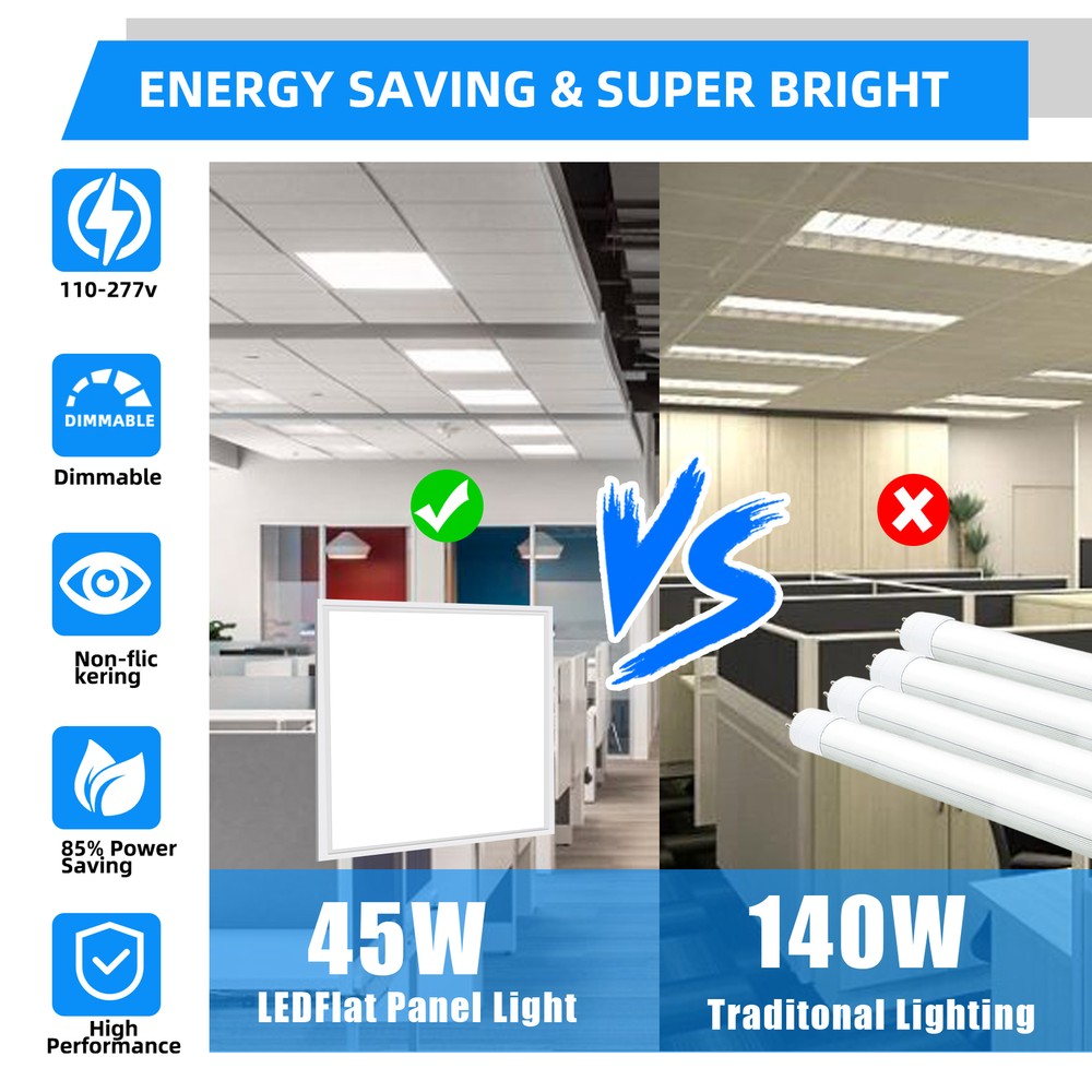 6 Pack 2X2FT LED Panel Light 45W Drop Ceiling Troffer Flat Fixtures 5000k White
