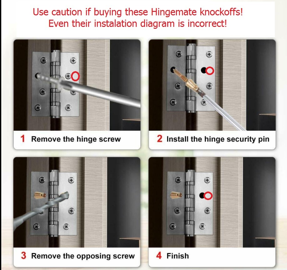 Hingemate Door Hinge Security Pins, 3 Pack Kit "Made in USA"