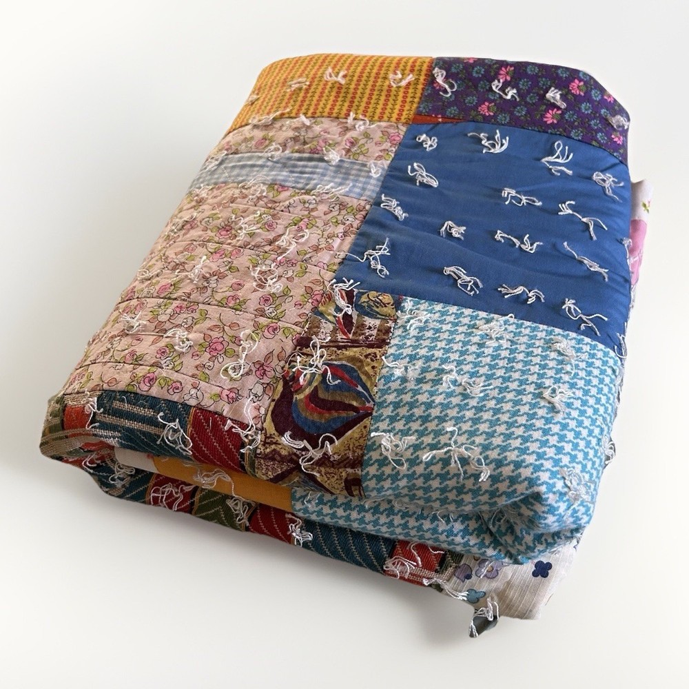 Vintage Handmade Patchwork Quilt Blanket Twin/Full Boho Cottagecore