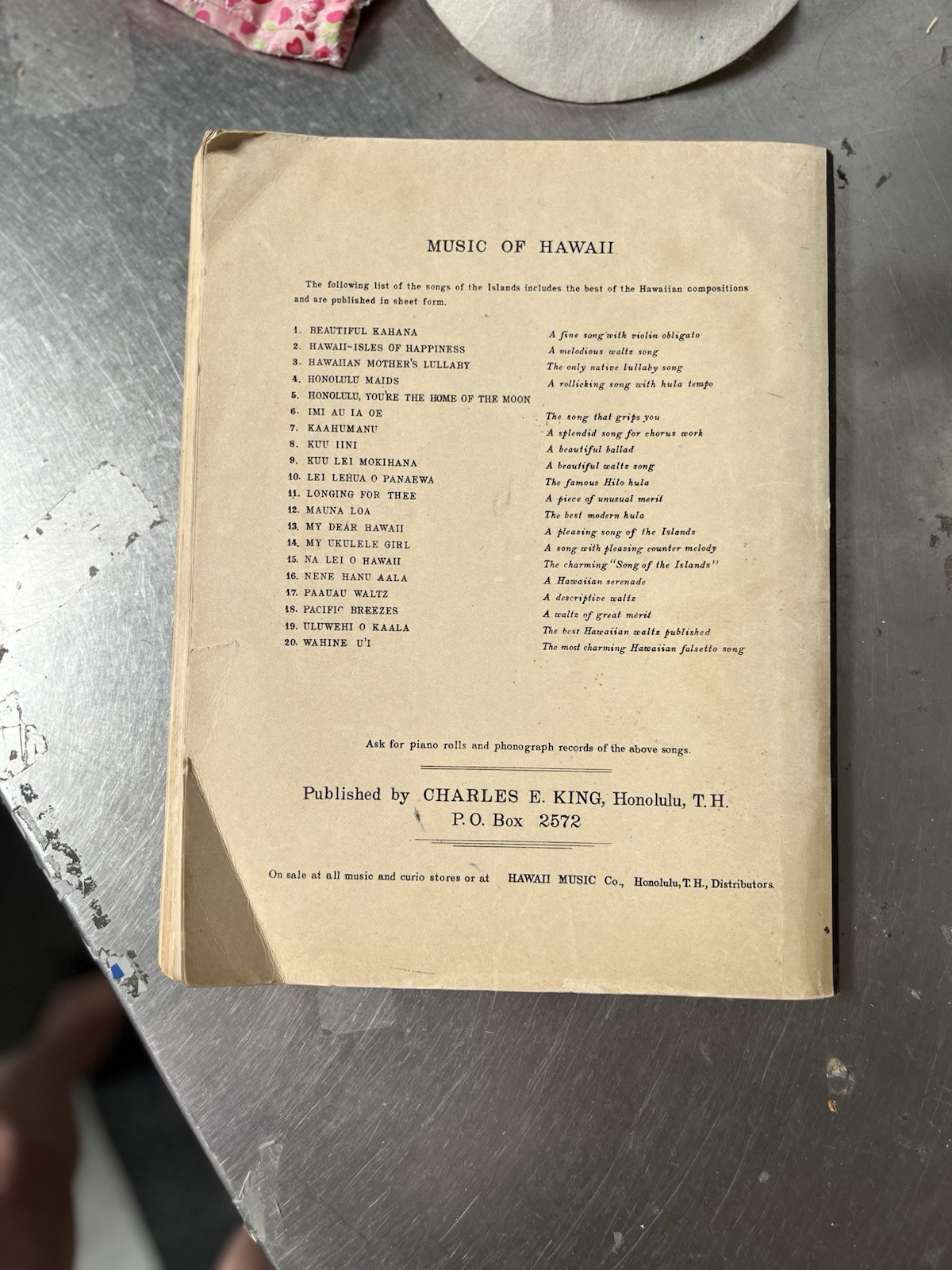 Vintage 1238 King's Book Of Hawaiian Melodies Sheet Music Charles E. King