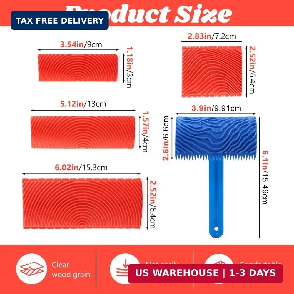 5 Pack Wood Grain Tool,Woodgraining Tool Kit,Texture Pattern with Handle Roller