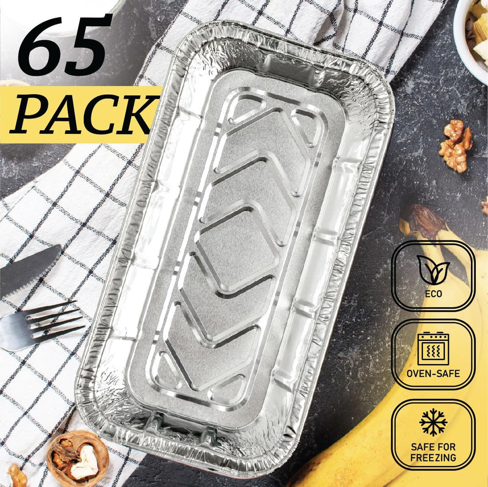 (65 Pack) 2Lb Foil Bread Pans for Baking, Disposable Bread Pans - Perfect for Ba