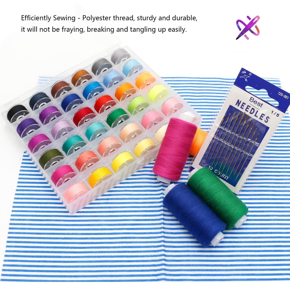 72Pcs Sewing Thread kit, 36 Assorted Colors Machine Threads with Spools, 36 S...
