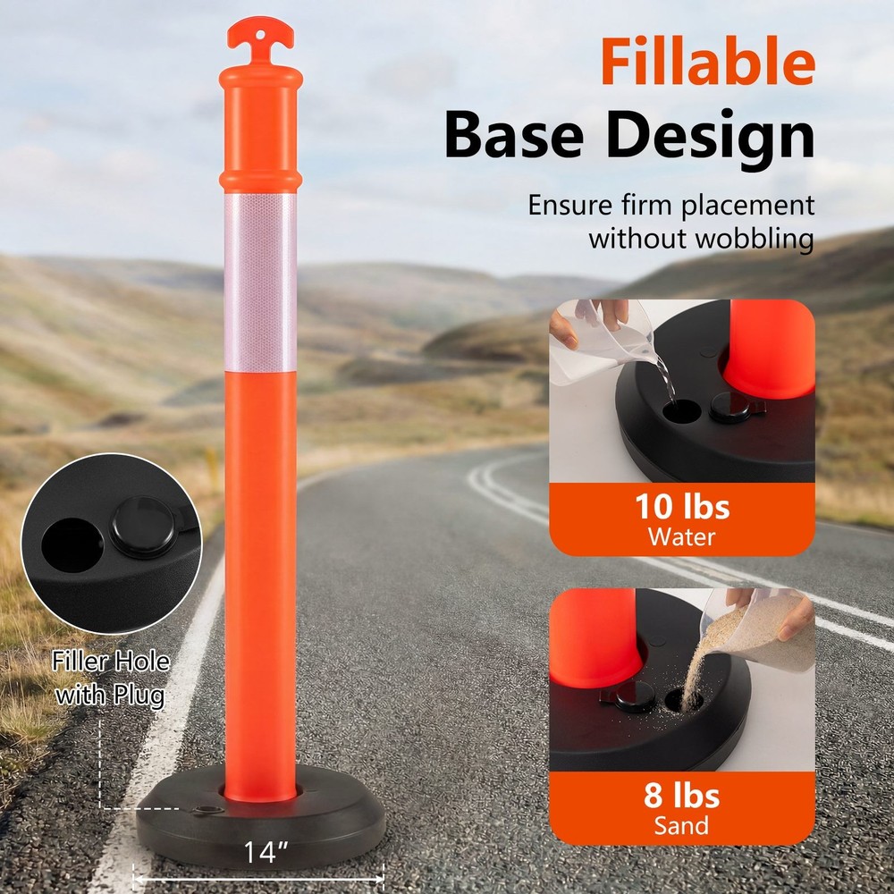3 Pack Traffic Delineator Posts with Fillable Base,45 Inch Delineator Post Cones