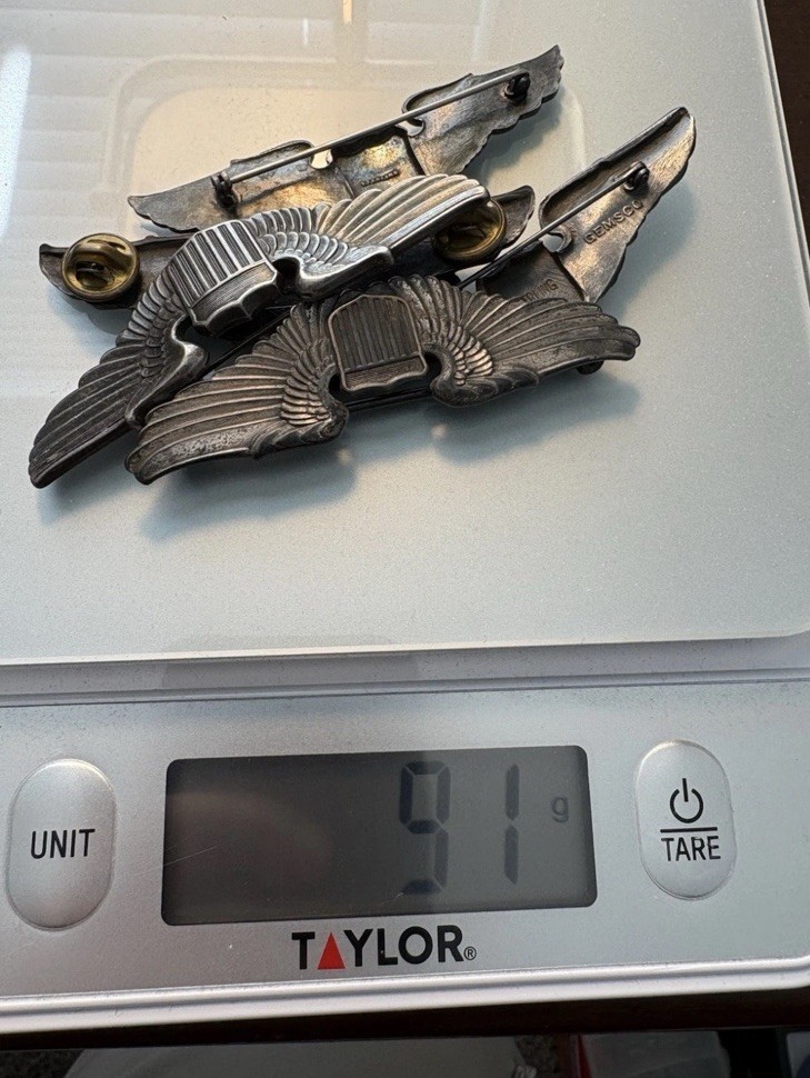5 WWII / Prewar 1930’s USAC USAAF Full Size Sterling Silver Pilot Wings