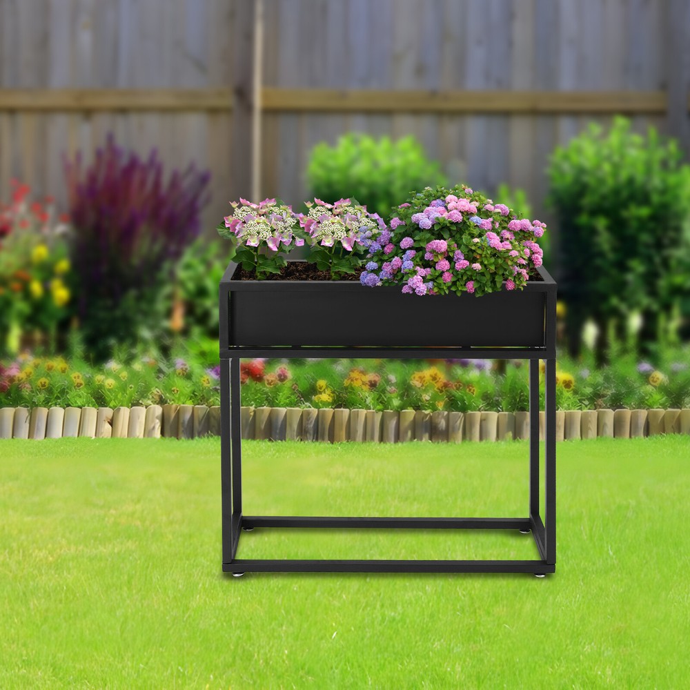 28*8*28" Elevated Planter Box Tall Rectangular Planter Garden Plant Stand Black