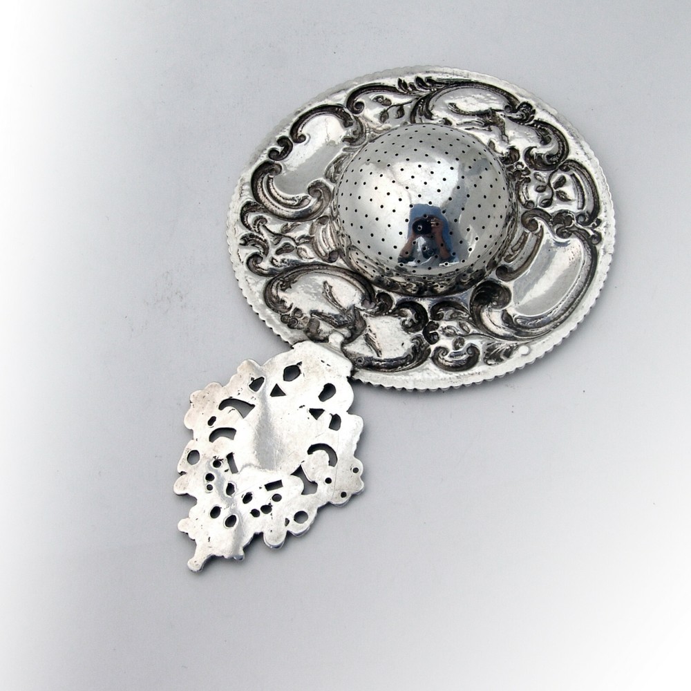 Ornate Tea Strainer Dutch 833 Silver 1896