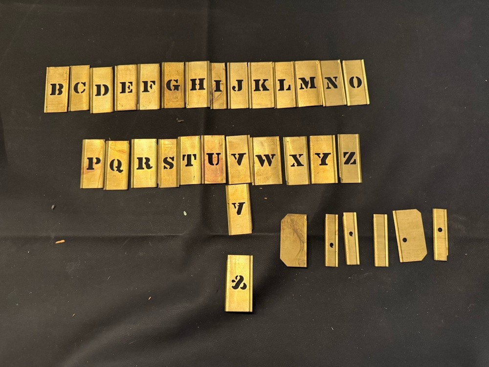 Vintage Reese’s Interlocking Brass Letter Stencil Set In Box Incomplete