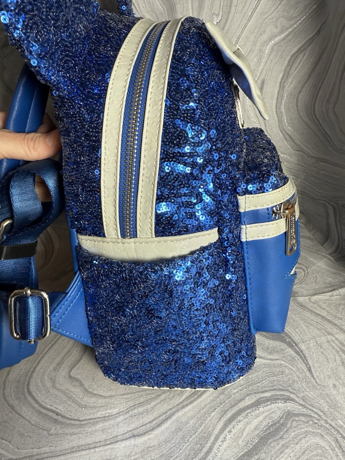 Disney Parks Loungefly Mini Blue Sequin Make A Wish Silver Stars ✨ Read✨