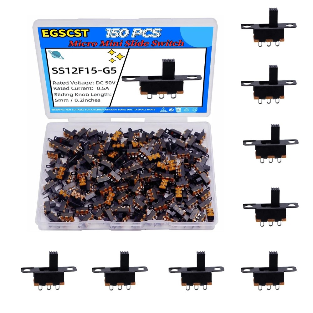 EGSCST 150PCS Micro Mini Slide Switch SPDT 1p2t Toggle Switches 2 Black