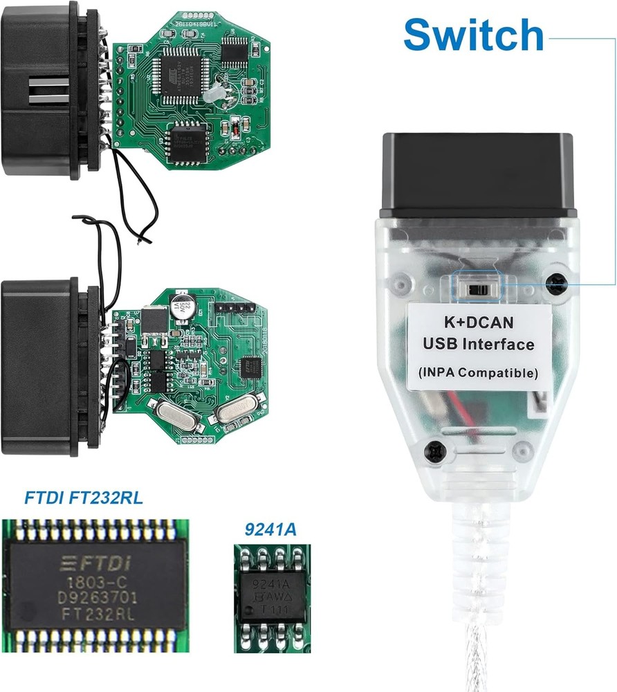 K+CAN K+DCAN Car Diagnostic Scanner Cable OBD USB Interface with Switch for BMW