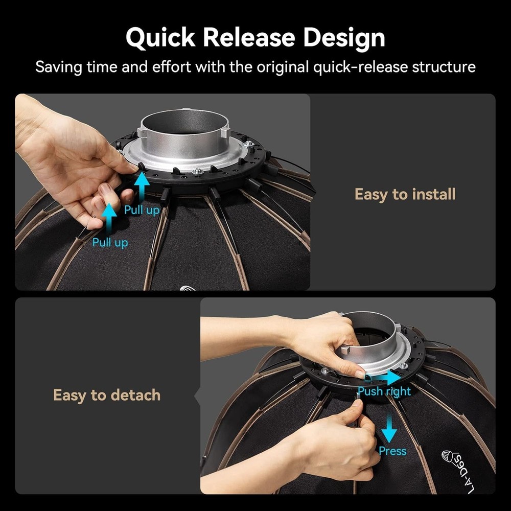 Professional 65cm Parabolic Softbox with Diffusers - Easy Quick Release Feature