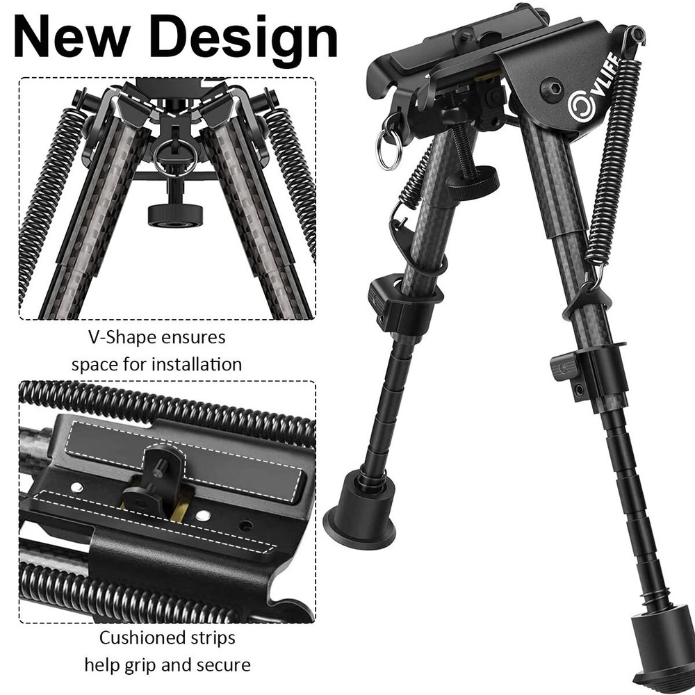 Adjustable 6"- 9" Tactical Rifle Bipod Spring Return For Sling Swivel Stud Mount