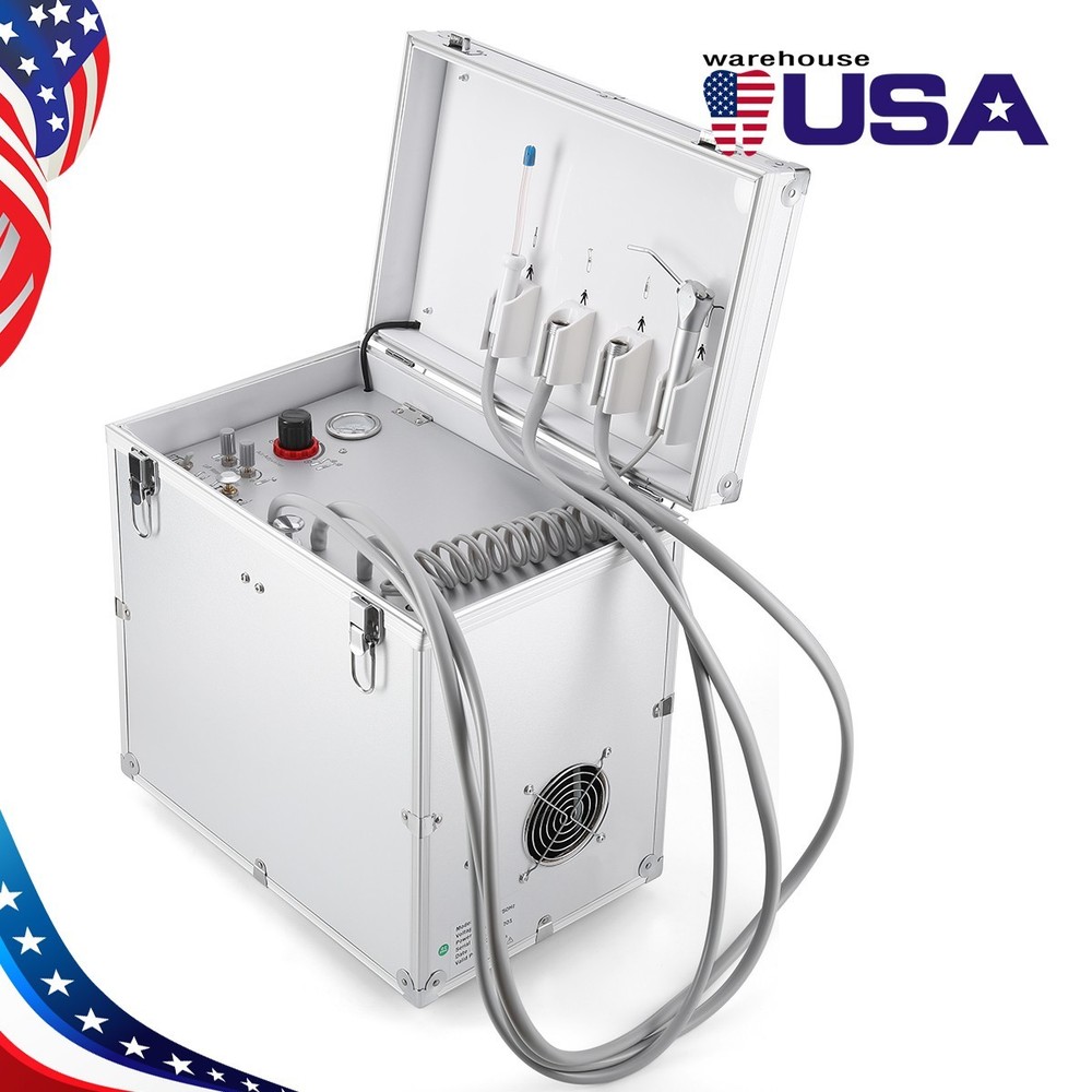 Portable Dental Mobile Delivery Unit Rolling Case Suction Air Compressor System