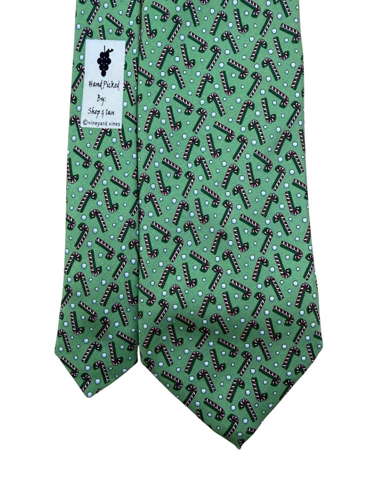 Vineyard Vines Mens Green Silk Candy Cane Patterned Tie