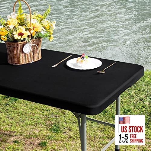Rectangle 4ft Fitted Table Cover Elastic 48" x 23" (Rectangular) Black