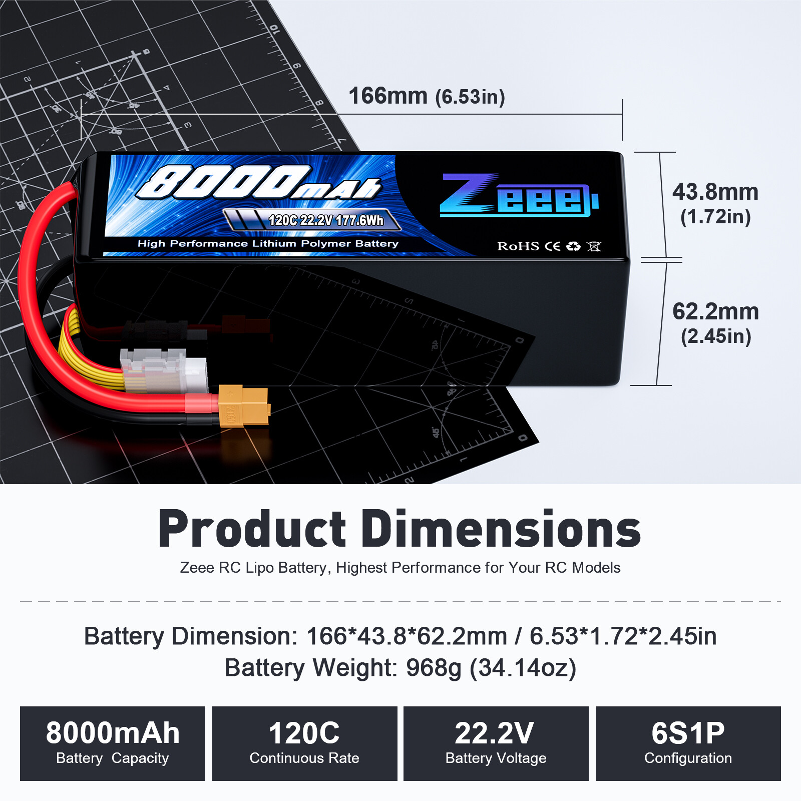 2x Zeee 22.2V 120C 6S LiPo Battery 8000mAh XT60 for RC Car Truck Tank Racing