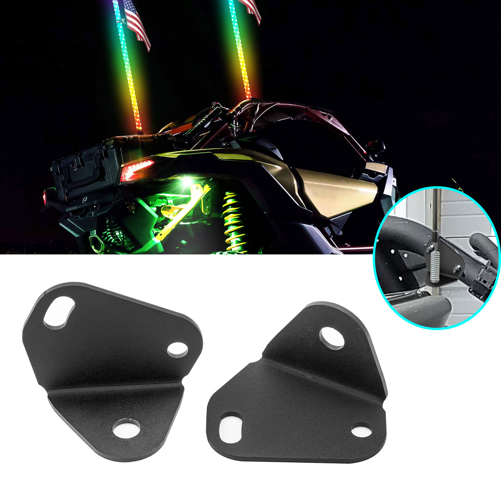 2X For Can-Am Maverick X3 Rear LED Flag Whip Antenna Reverse Light Mount Bracket