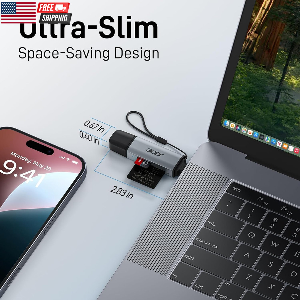 SD Card Reader USB C, Dual Slots USB 3.0 Type C to Micro SD Card Adapter, Memory