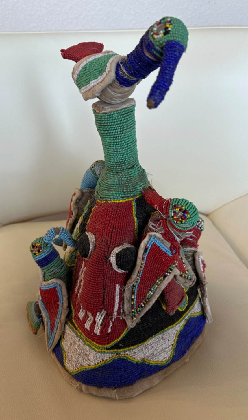 YORUBA BEAD COVERED BIRD HAT 16" 1900S