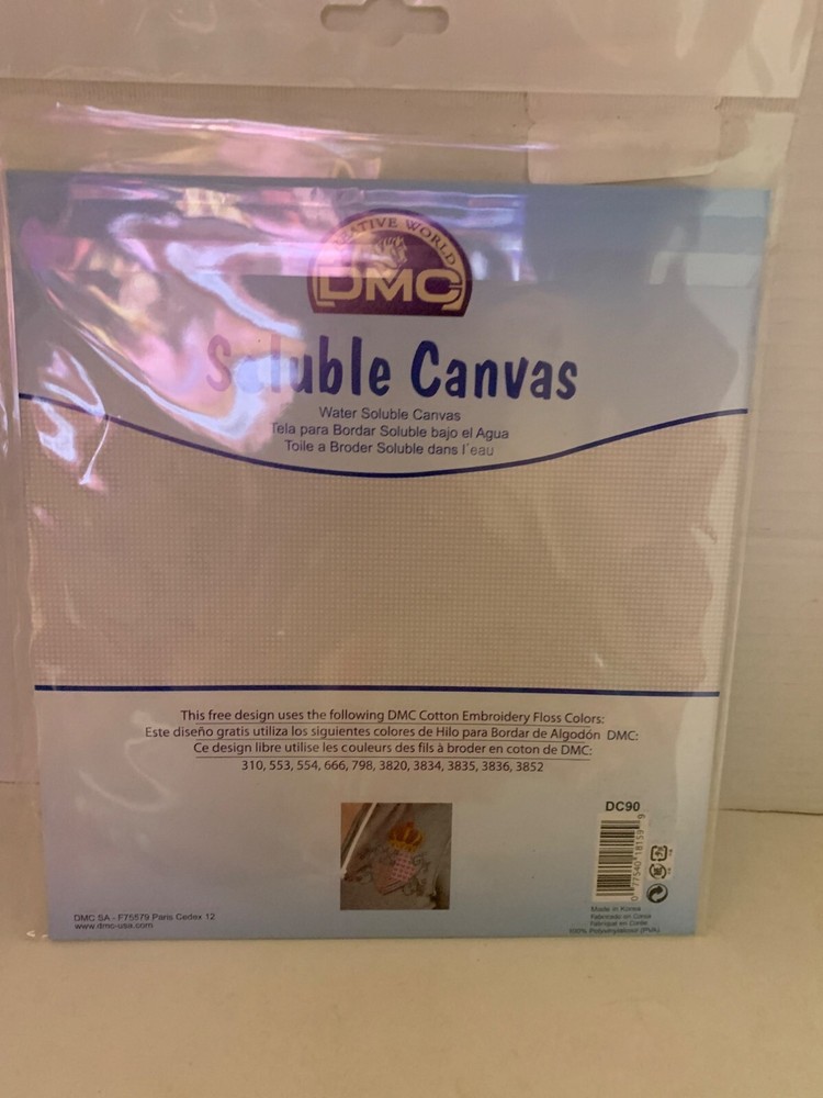 DMC Soluble Canvas 14 Count 8x8.5 Inches With Assorted Embroidery Floss