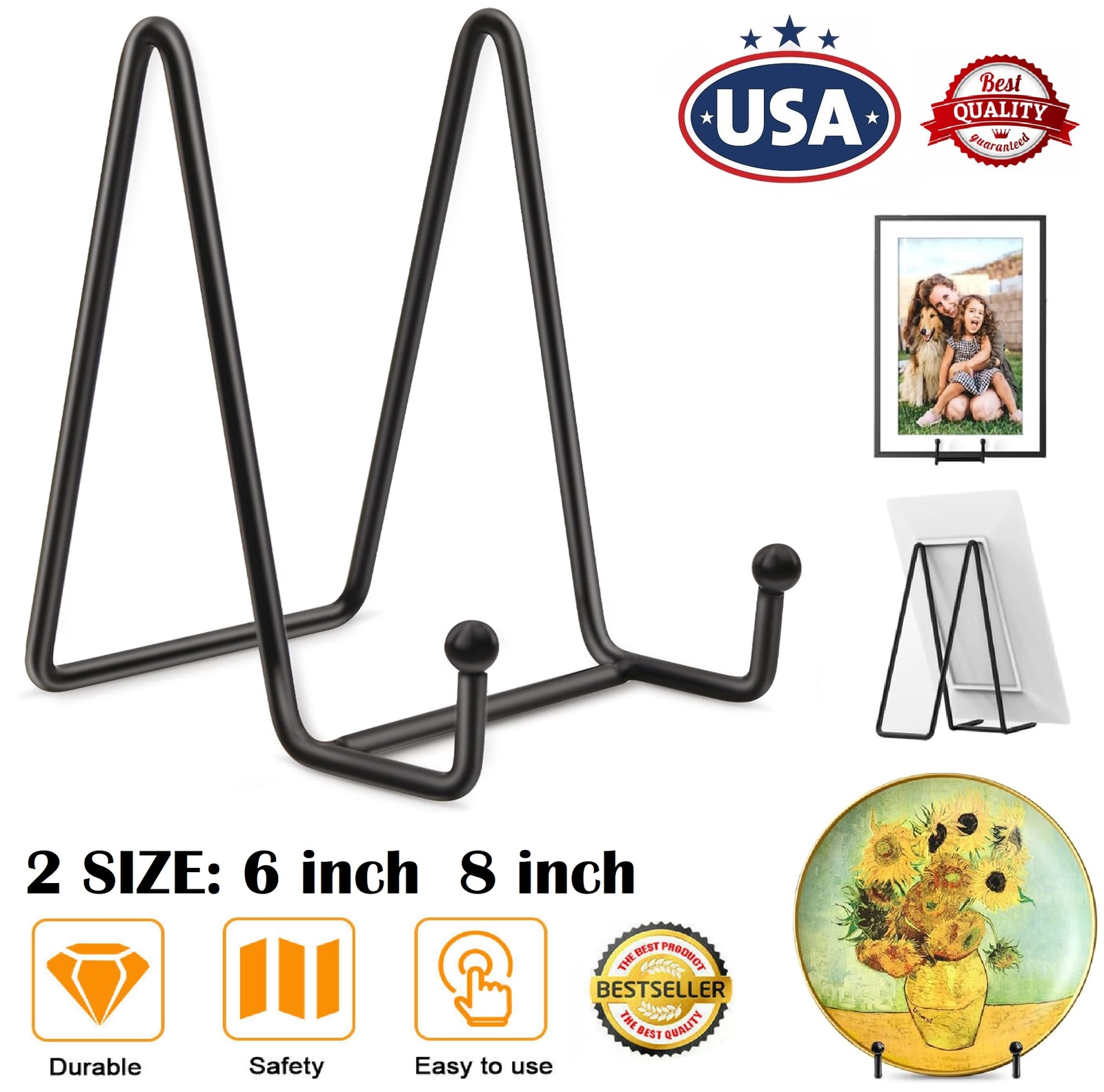 Metal Frame Holder Display Stands for Picture Plate Book Photo Easel 6" 8" USA