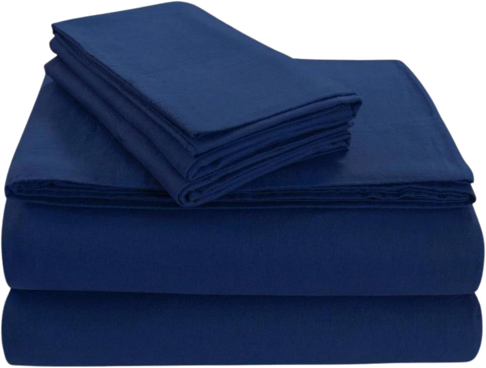 FLSOEDSS Luxury Solid Flannel Deep Pocket Sheet Set, Full, Dark Blue