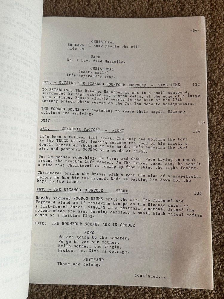 THE SERPENT AND THE RAINBOW RICHARD MAXWELL 1986 SCREENPLAY BLACK MAGIC SCRIPT