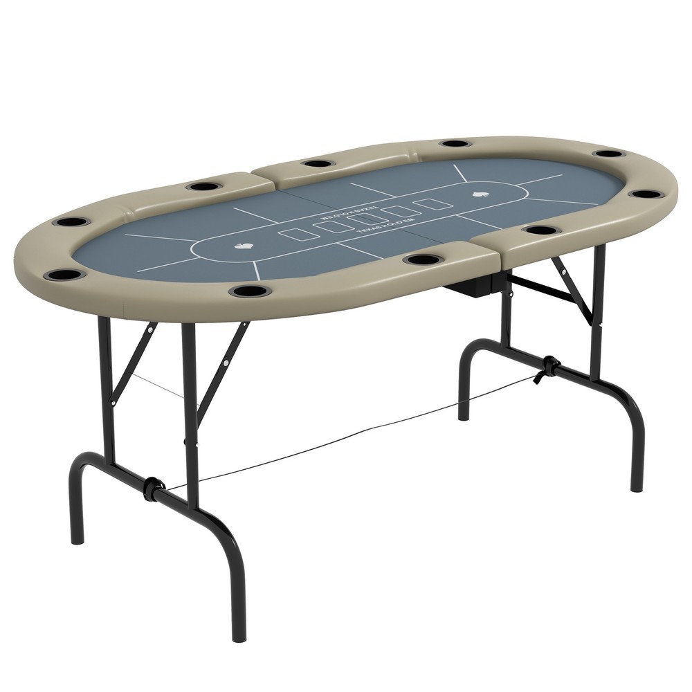 70" Foldable Poker Table, 8 Player Blackjack Game Table, Blue