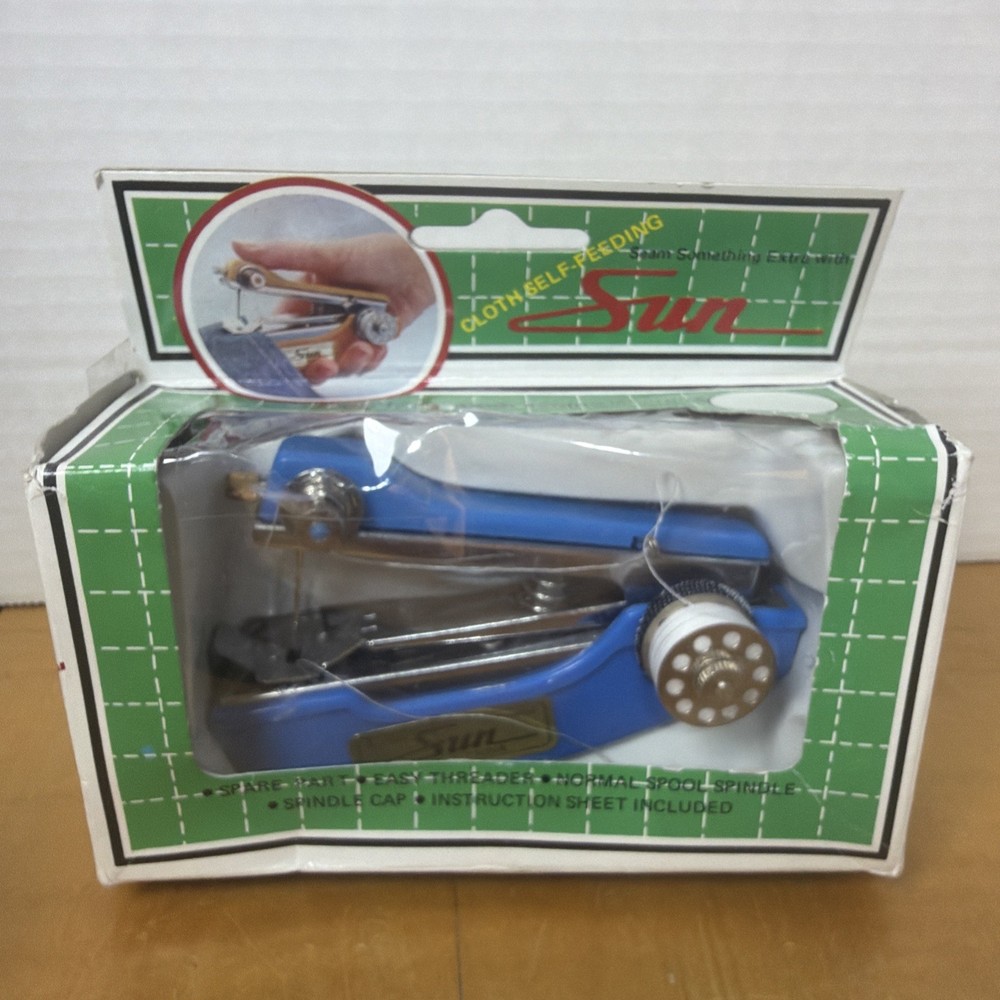 New Vintage Sun Automatic Feed Hand Held Mini blue Sewing Machine