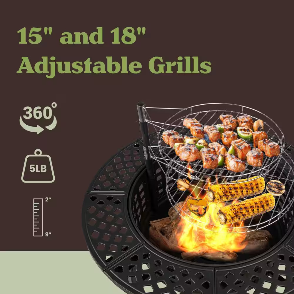 37 In. Outdoor Fire Pit with 2 Grills