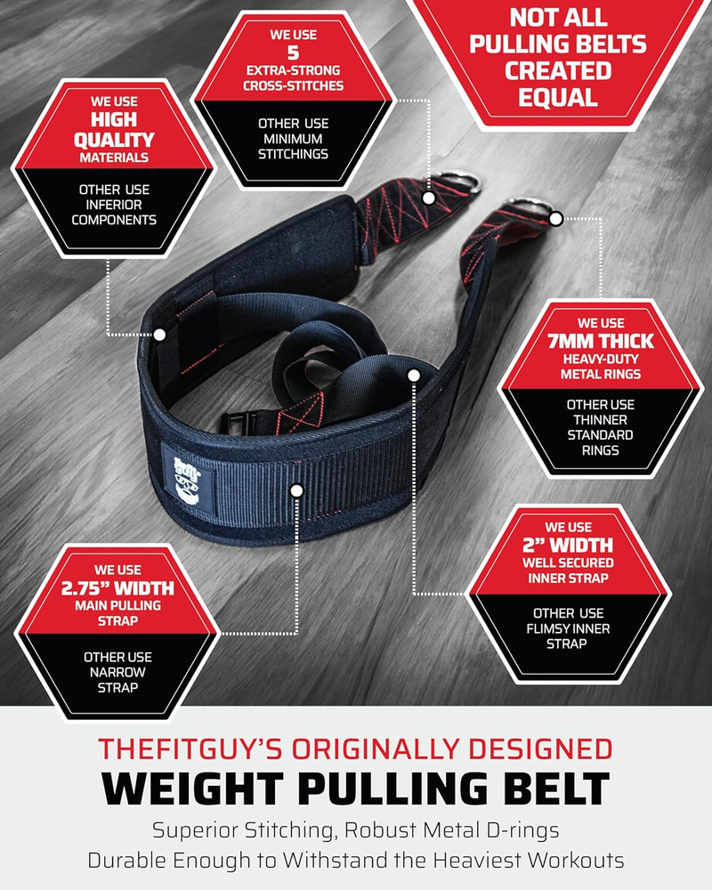 Sled Pulling Belt, Adjustable Closure, 2 Straps & 4 Hooks - for Multidirectional