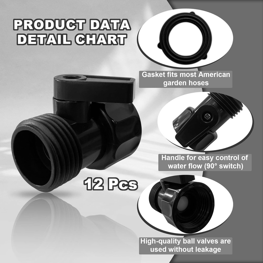 12 Pack Plastic Garden Hose Shut-Off Valve with 3/4" Thread Connector Coupling