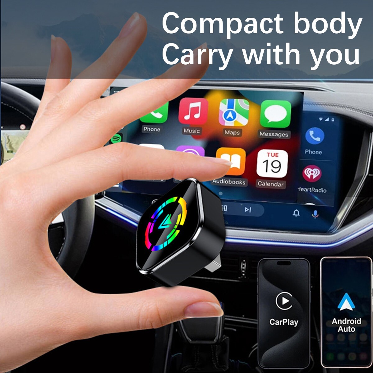 Wireless CarPlay Adapter for Apple iPhone & Android Auto USB Adapter Plug & Play