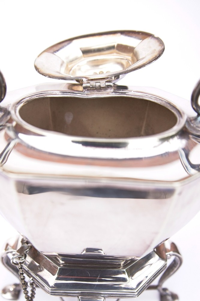 Silver-plated tilting spirit kettle, Carrington & Co