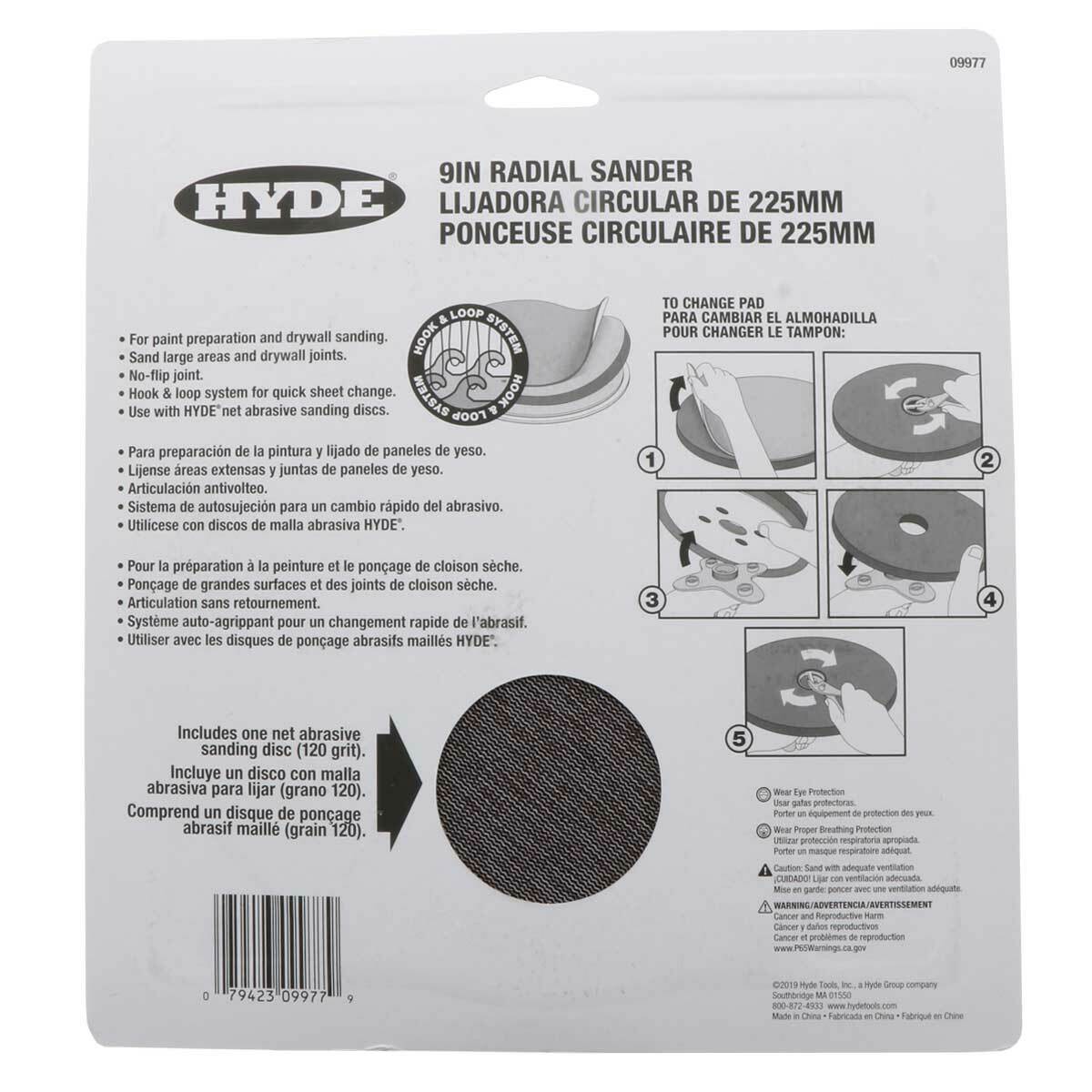 Hyde 9" Radial Round Drywall Pole Sander Head "No Flip" w/ Hook & Loop Backing