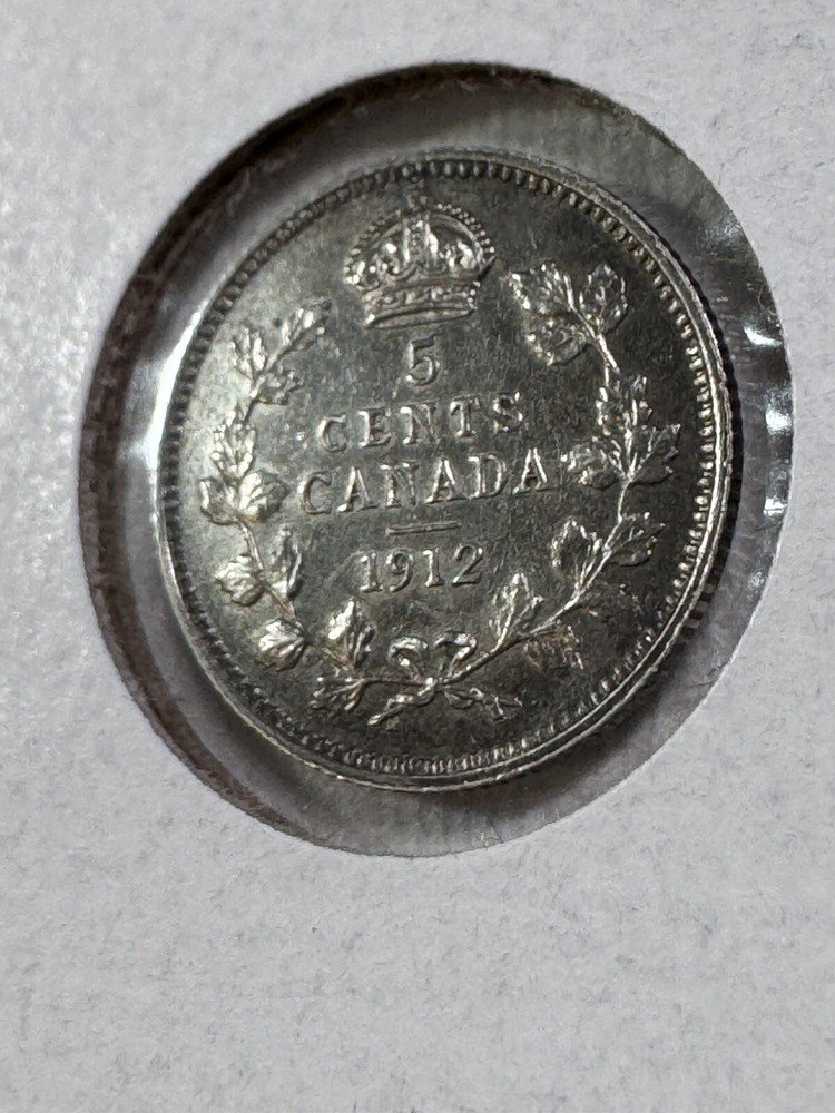 1912 Canada 5 Cents Small Silver Coin