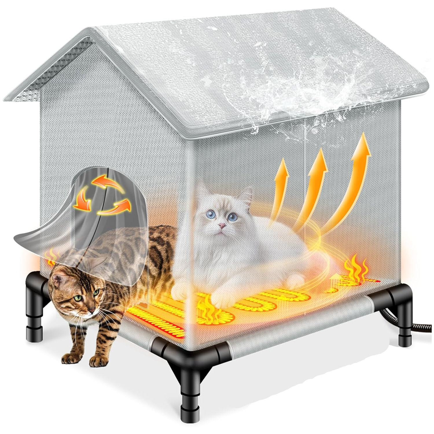 Insulated Heated Cat House for Outdoor Indoor Winter Cat Shelter with Heating Pa