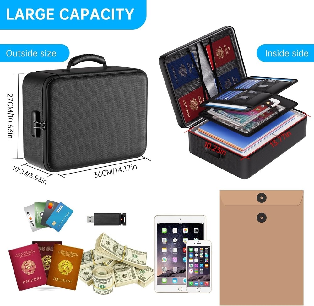 Large Fireproof Document Organizer with Lock - Safe Storage for Papers & Laptop