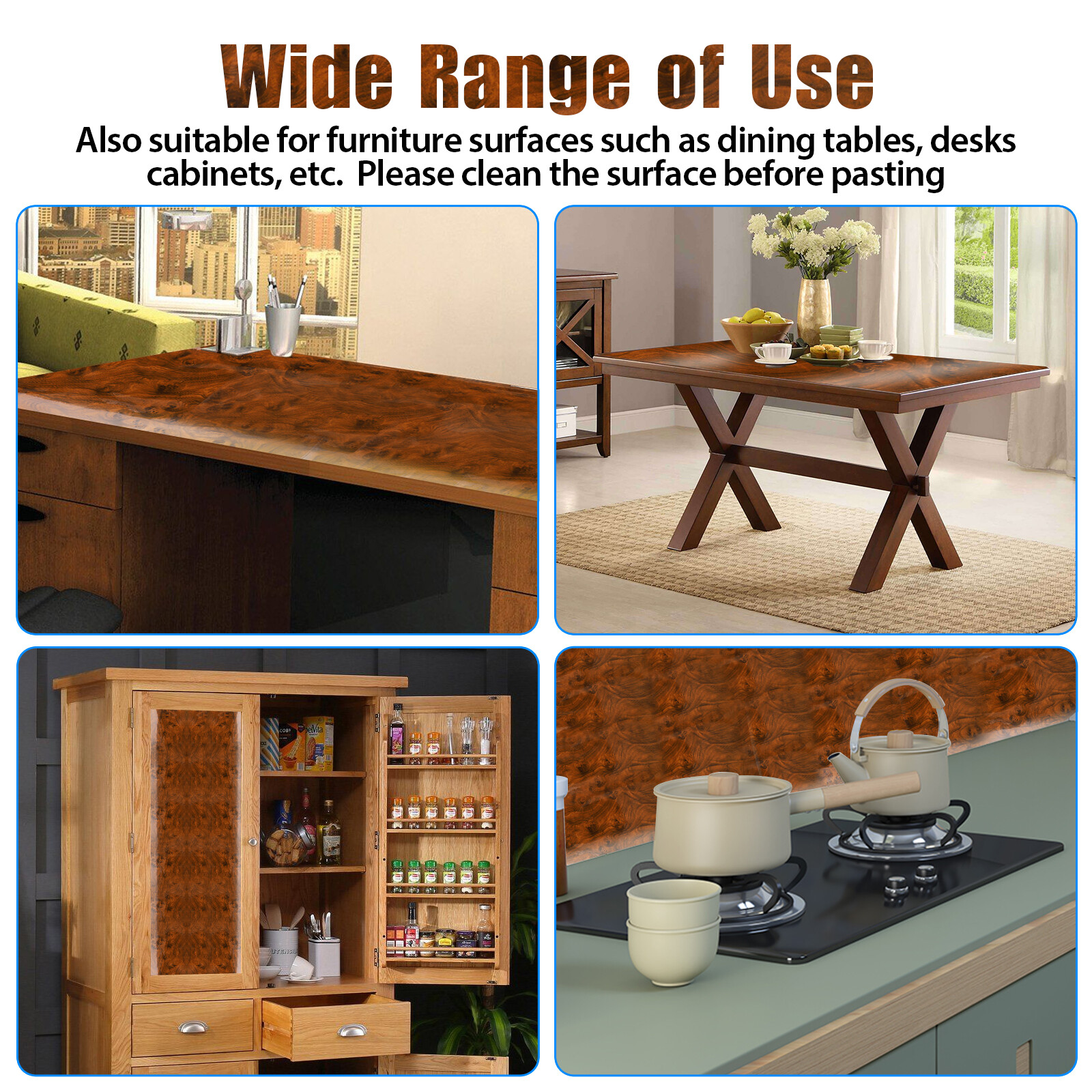 Car Interior Wood Grain Textured Glossy Vinyl Wrap Sticker DIY Decal Sheet Film