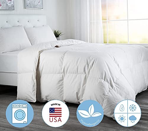 ComfyDown Goose Down White Comforter - Made in USA - 100% Egyptian Cotton