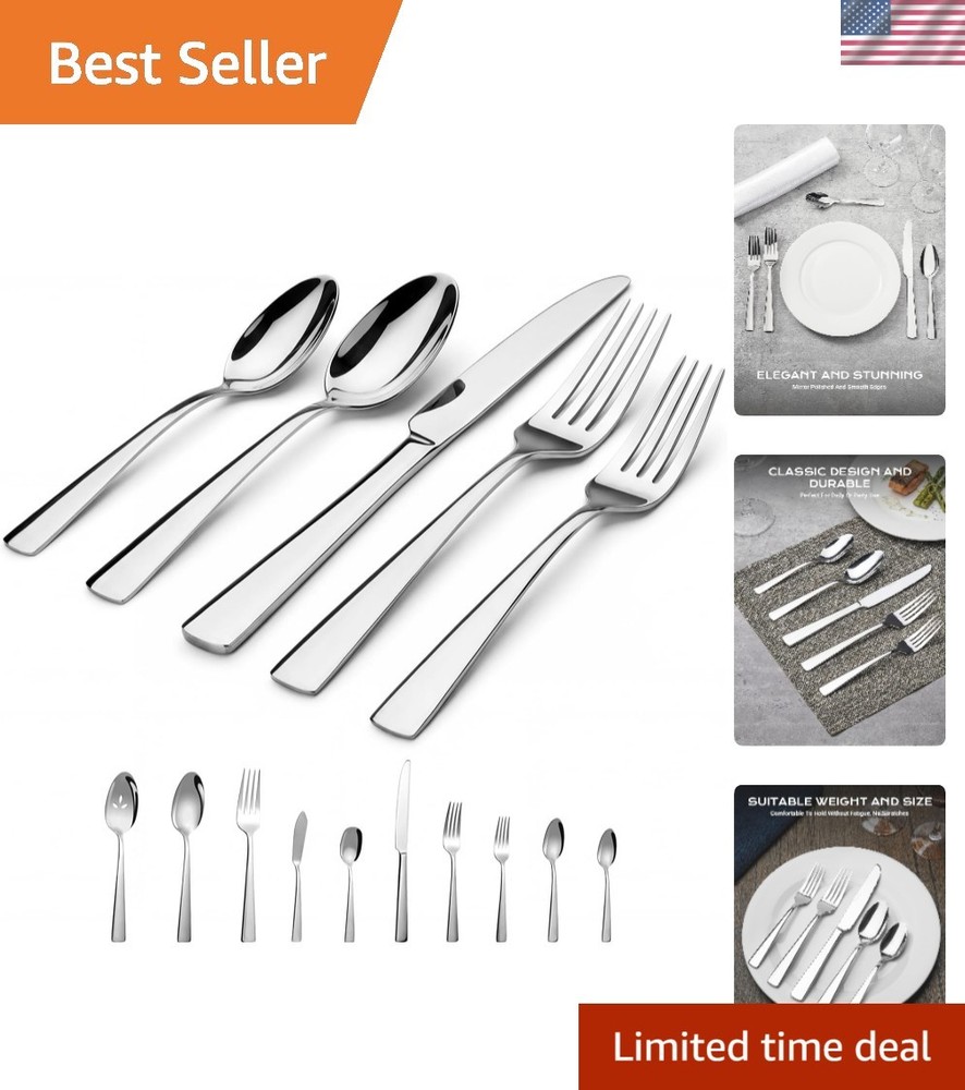 Modern 45-Piece Flatware Set with Steak Knives - Dishwasher Safe, Durable Design